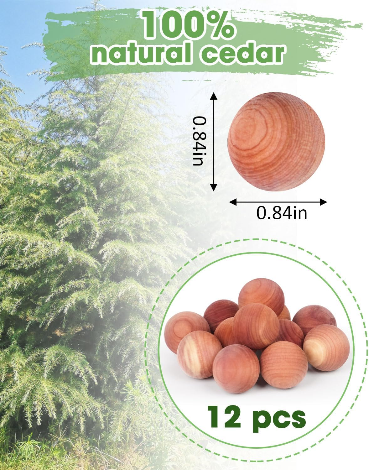 Cedar Balls for Clothes Storage, Aromatic Scent Cedar Wood Balls for Kitchen, Closets Storage and Drawers Freshener, 60 Pack