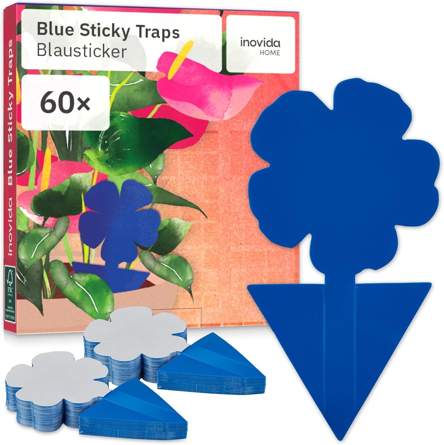 60 Blue Panels Against Thrips Without Insecticide - Adhesive Trap for Indoor Plants Pest Control - With Blausticker Fight Thrips - Fly Trap Adhesive Trap