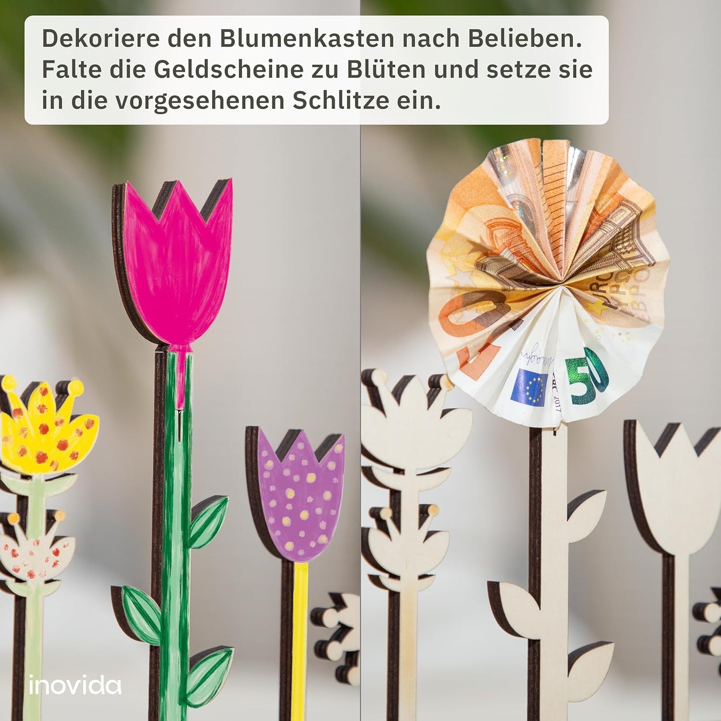 Money Gift Packaging: Wooden Flower Box as Money Gifts Packaging and Money Tree - Birthday Card Money Gifts for Birthday - Money Gift for Wedding and Christmas