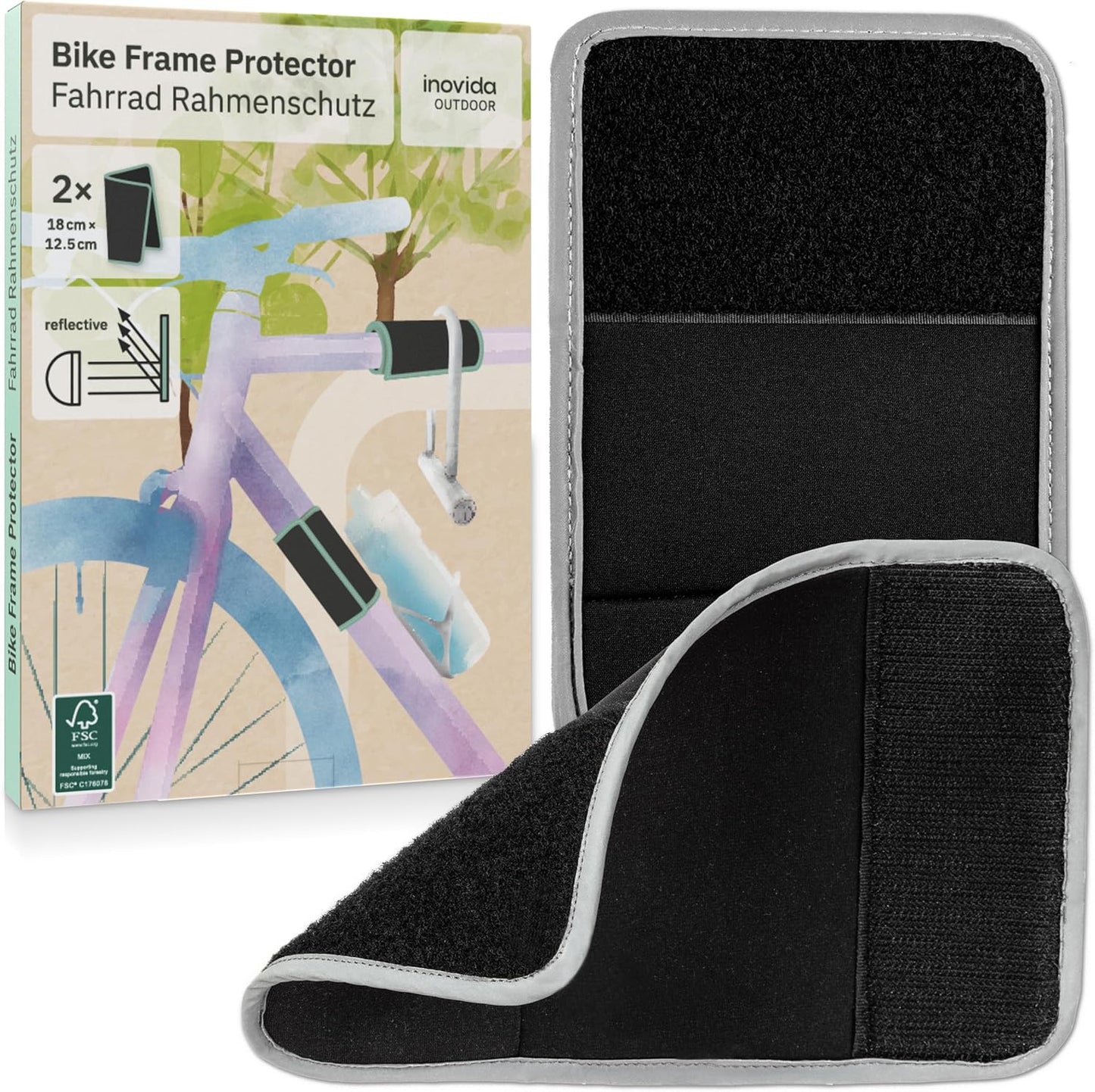 Bicycle Frame Protector with Reflectors: 2 x Frame Protection Bicycle in 18 x 12.5 cm with Velcro Made of Neoprene - Frame Protection Film Bicycle - Frame Protection Bicycle Carrier Accessories -
