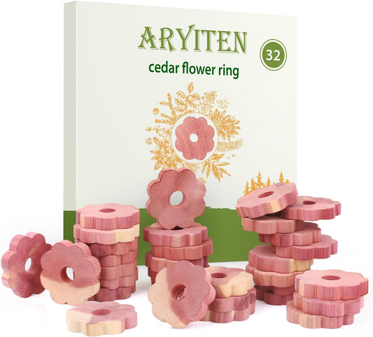 32 Pack Cedar Rings, Aromatic Scent Cedar Planks for Clothes Storage Closets Clothes Hangers and Drawers Freshener Protection & Control