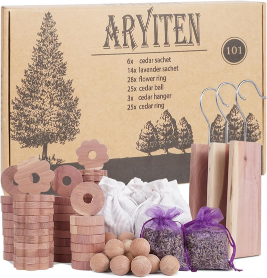 Cedar Blocks for Clothes Storage, Aromatic Scent Cedar Wood Chips, Balls, Flowers for Closets and Drawers Freshener, 101 Pack