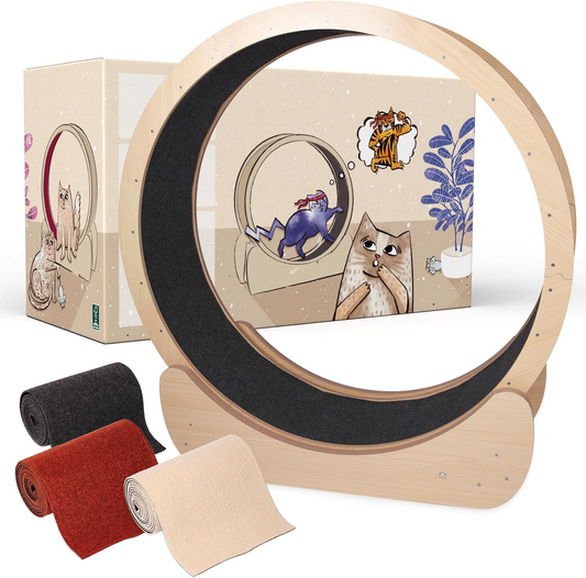 100 cm XL Premium Wooden Cat Wheel: 3 Colours, Pre-Assembled, Quiet - Cat Wheel for Play and Fitness - Wooden Balance Wheel for Cats - Interactive Cat Toy - Cat Balance Wheel