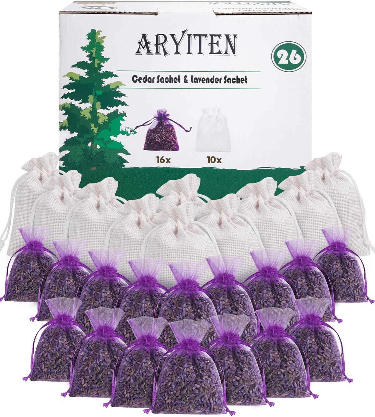 26 Pack Cedar Chips and Natural Dried Lavender Sachets Bags