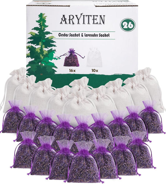 26 Pack Cedar Chips and Natural Dried Lavender Sachets Bags