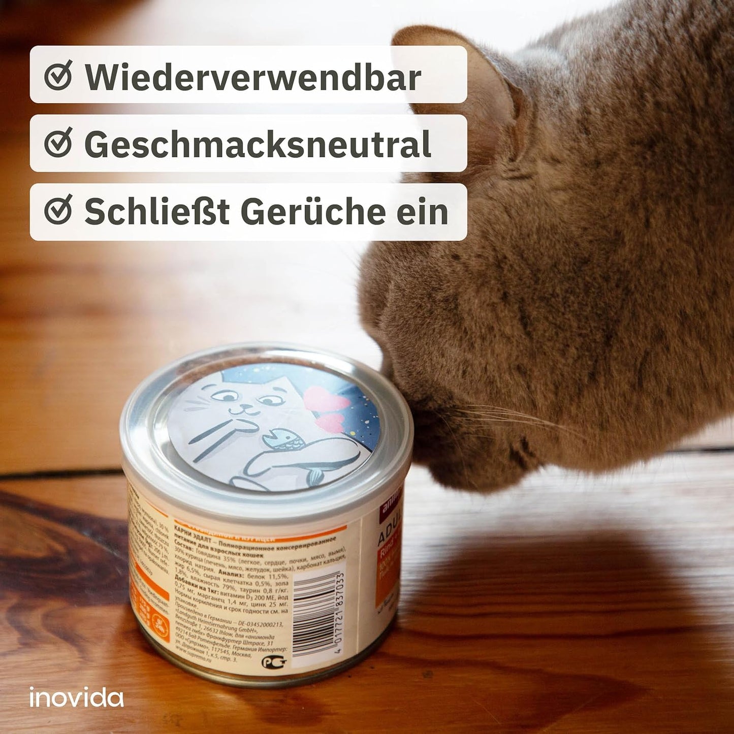 Can Lid Cat Food and Can Lid Dog Food: 4 Cat Food Lids and Dog Food Sealing Lid for Cans with 12 Stickers - 200 g and 400 g - BPA Free Can Stopper