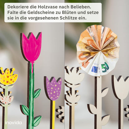 Money Gifts Birthday: Beautiful Wooden Flower Vase for Money Gifts Packaging - Birthday Card Money Gift Packaging - Money Tree for Wedding or Christmas