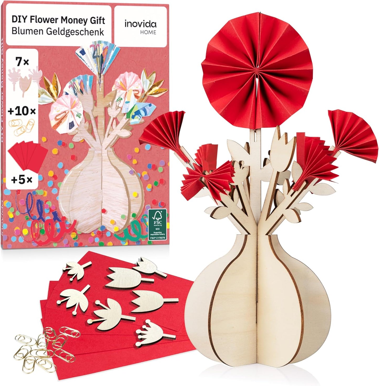 Money Gifts Birthday: Beautiful Wooden Flower Vase for Money Gifts Packaging - Birthday Card Money Gift Packaging - Money Tree for Wedding or Christmas
