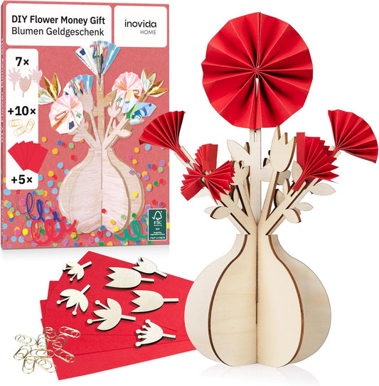 Money Gifts Birthday: Beautiful Wooden Flower Vase for Money Gifts Packaging - Birthday Card Money Gift Packaging - Money Tree for Wedding or Christmas