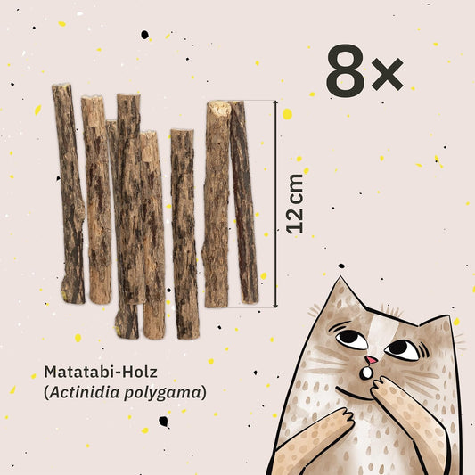Matatabi Stick Cat: 8 Matatabi Sticks for Cats Dental Care - Wooden Cat Chew Toy Against Bad Breath - Natural Cat Toy - Cat Sticks