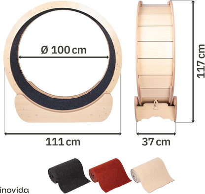 100 cm XL Premium Wooden Cat Wheel: 3 Colours, Pre-Assembled, Quiet - Cat Wheel for Play and Fitness - Wooden Balance Wheel for Cats - Interactive Cat Toy - Cat Balance Wheel