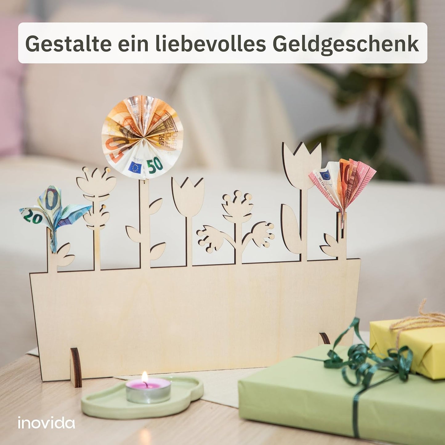 Money Gift Packaging: Wooden Flower Box as Money Gifts Packaging and Money Tree - Birthday Card Money Gifts for Birthday - Money Gift for Wedding and Christmas