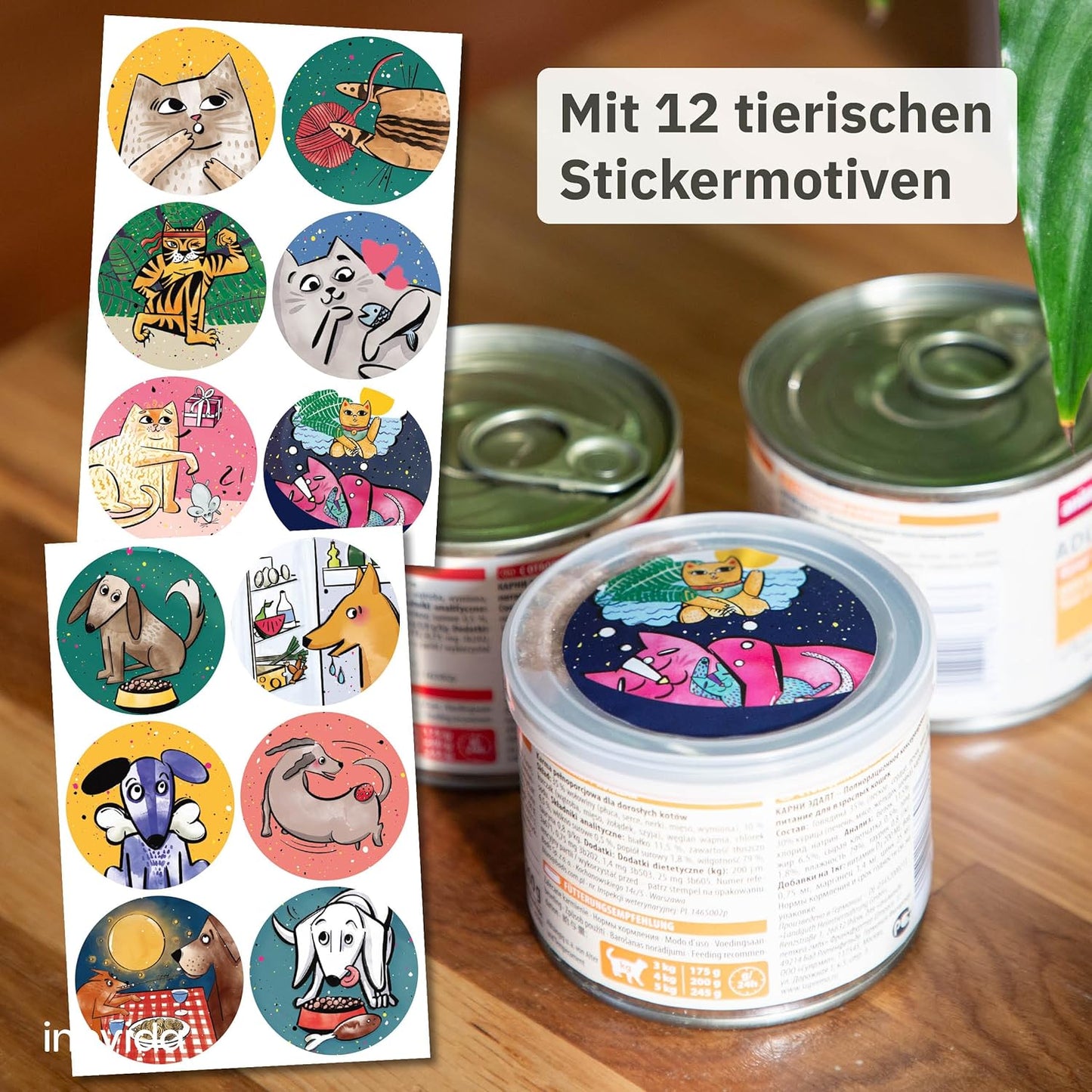 Can Lid Cat Food and Can Lid Dog Food: 4 Cat Food Lids and Dog Food Sealing Lid for Cans with 12 Stickers - 200 g and 400 g - BPA Free Can Stopper